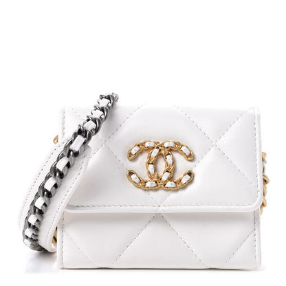 Chanel Lambskin Quilted 19 Flap Coin Purse With Chain White 1 of 8