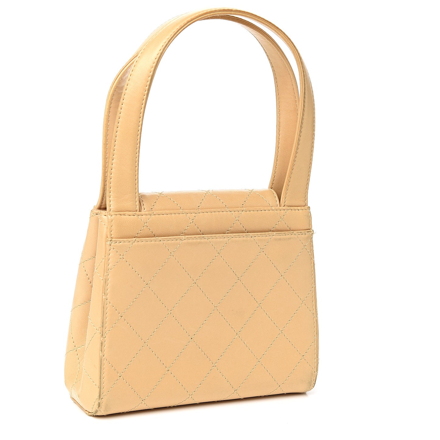 Lambskin Stitched Top Handle Flap Bag Beige