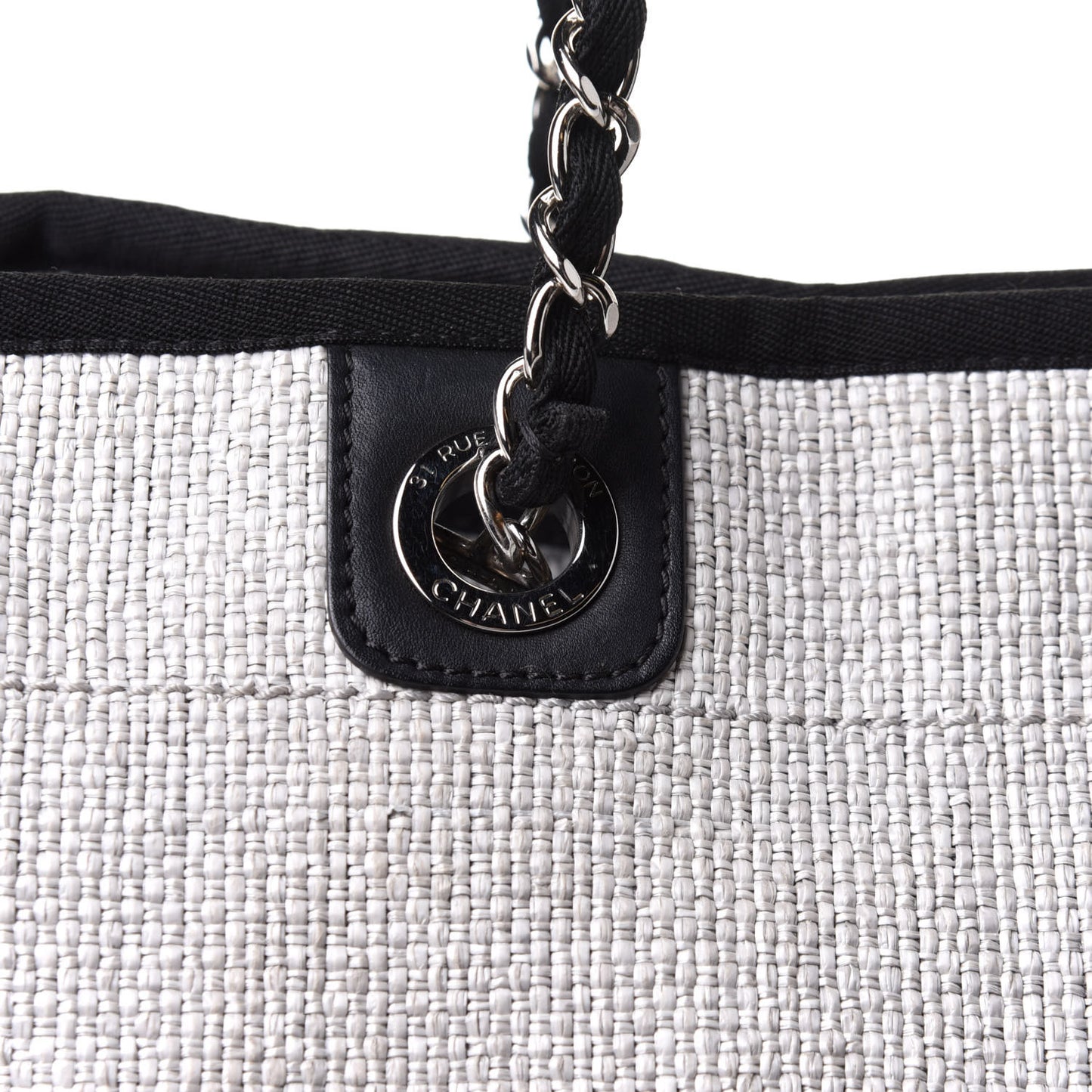 Woven Straw Raffia Small Deauville Tote Grey