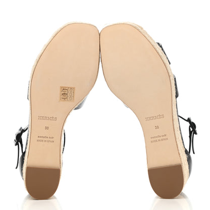 Hermes Goatskin Elda Espadrille Wedge Sandals 38 Black 5 of 9