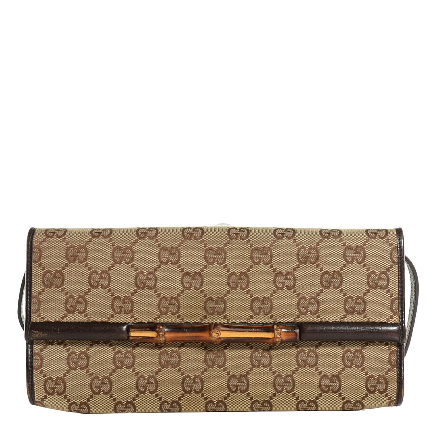 Gucci Monogram Bamboo Bar Clutch Brown 1 of 6
