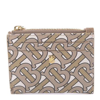 Burberry Calfskin Monogram Panola Coin Case Card Holder Beige 1 of 7
