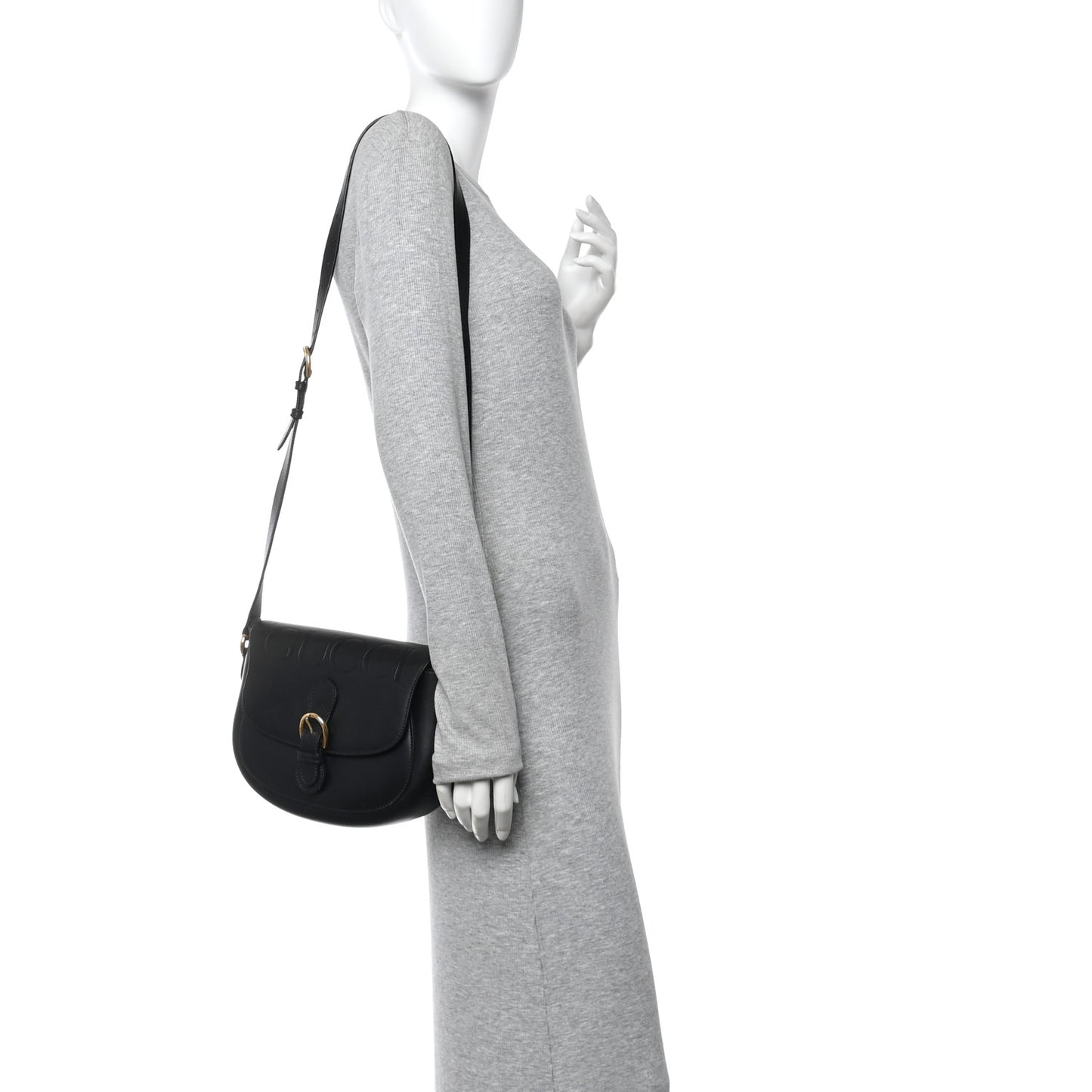Charisma Calfskin Gucci Embossed Shoulder Flap Bag Black