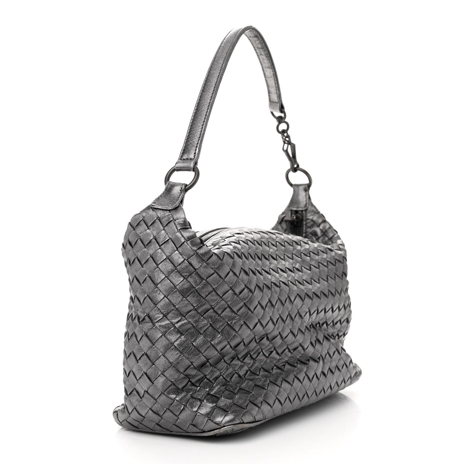 Bottega Veneta Metallic Nappa Intrecciato Small Shoulder Bag Steel 3 of 12
