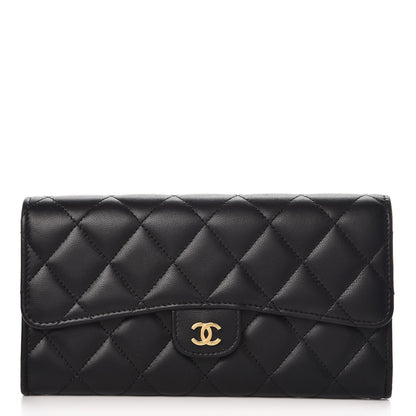 Chanel Lambskin Quilted Large Gusset Flap Wallet Black 1 of 9