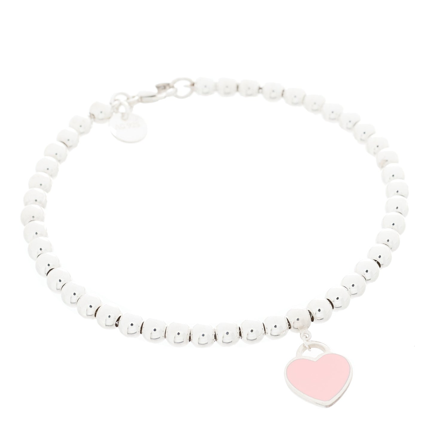 Sterling Silver Enamel 4mm Return To Tiffany Heart Tag Bead Bracelet Pink