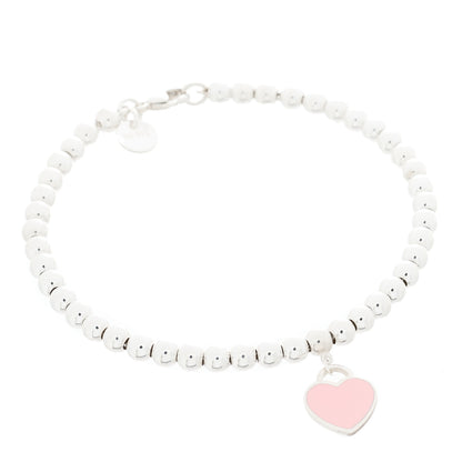 Tiffany Sterling Silver Enamel 4mm Return To Tiffany Heart Tag Bead Bracelet Pink 1 of 4