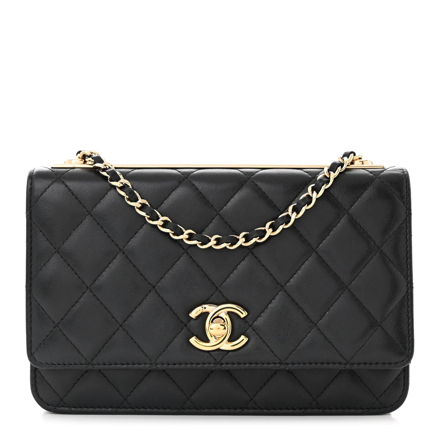 Lambskin Quilted Trendy CC Wallet On Chain WOC Black