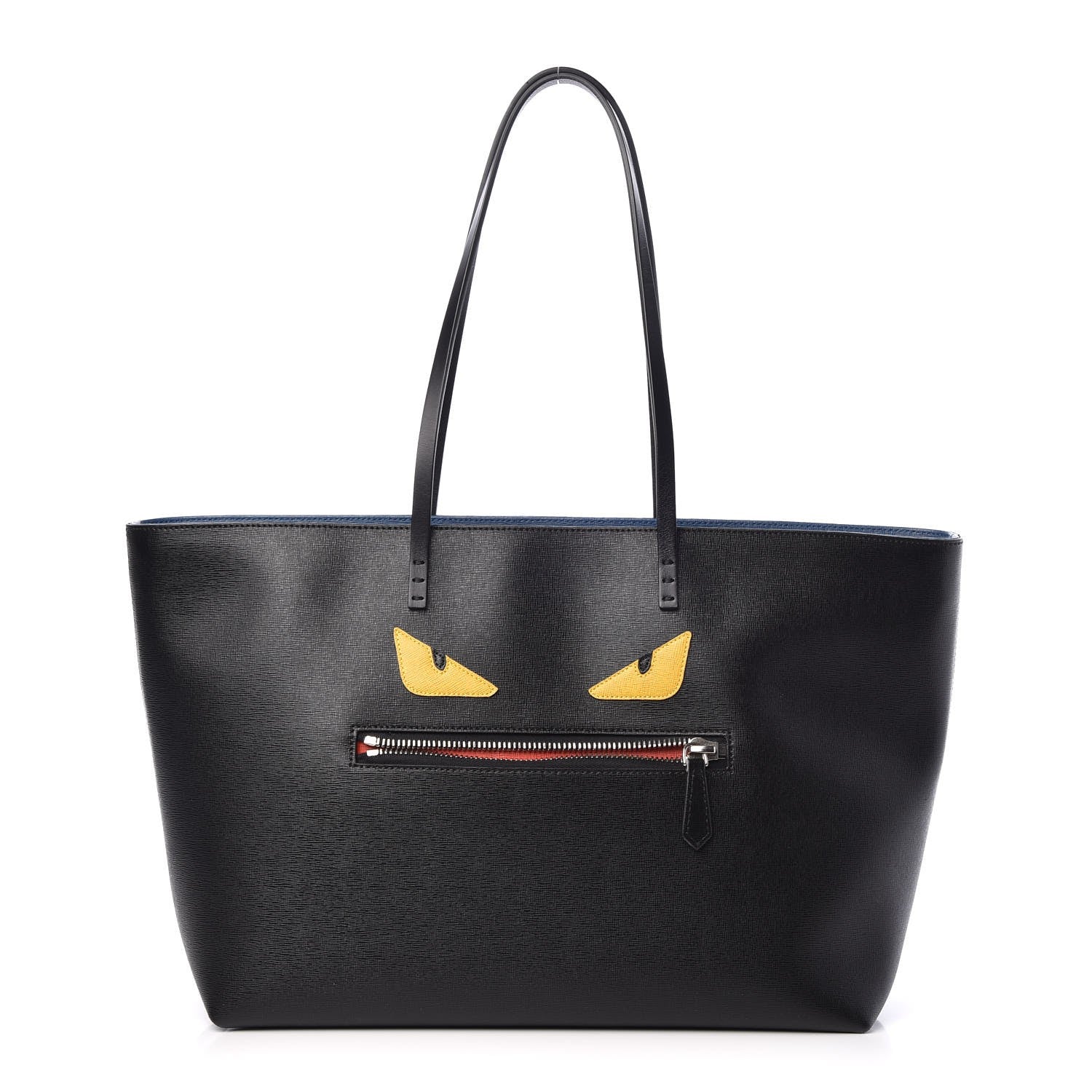 Fendi Vitello Elite Cuoio Monster Buggies Medium Roll Tote Black Multicolor Blue Cobalto 1 of 7