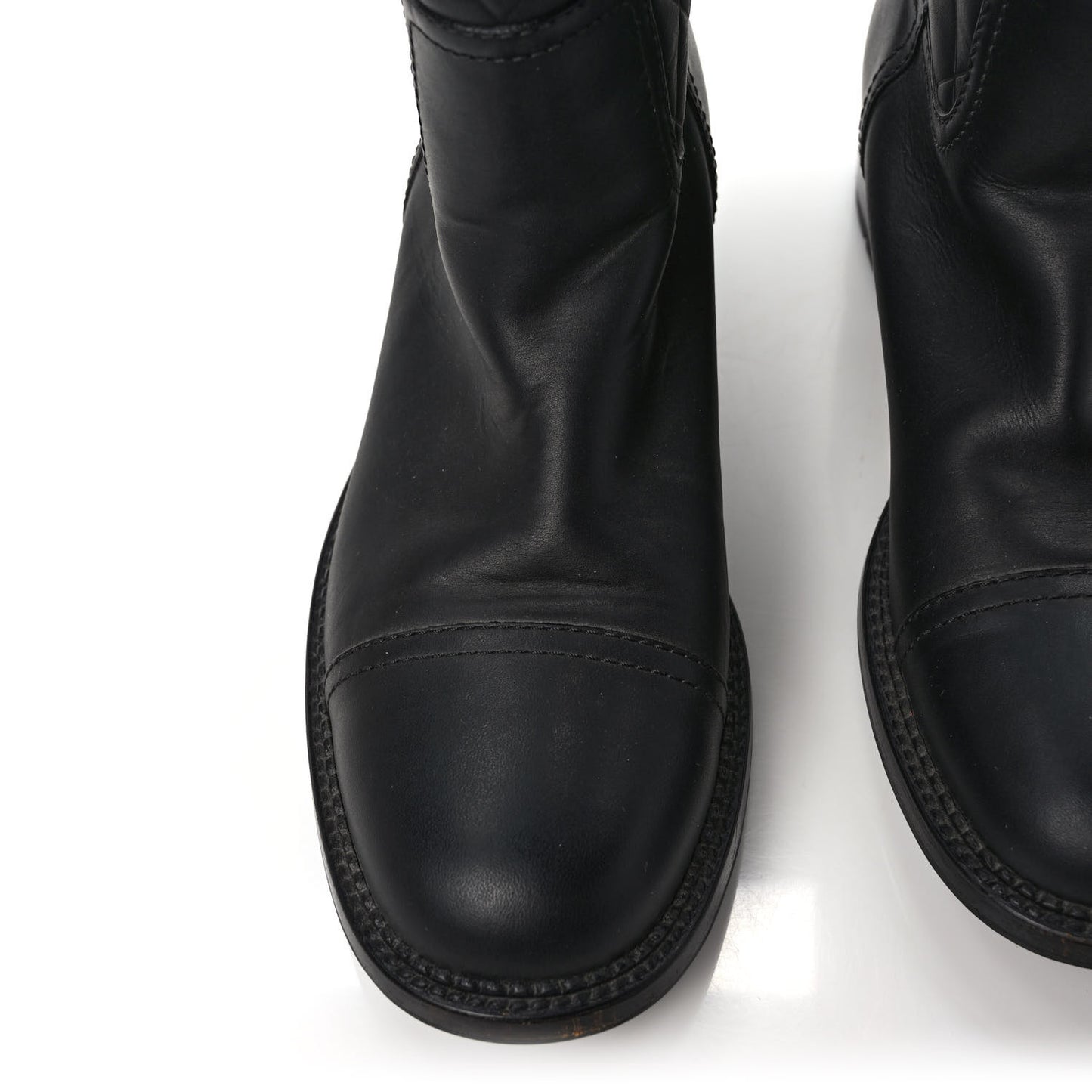 Oily Calfskin Quilted High Boots 39.5 Black