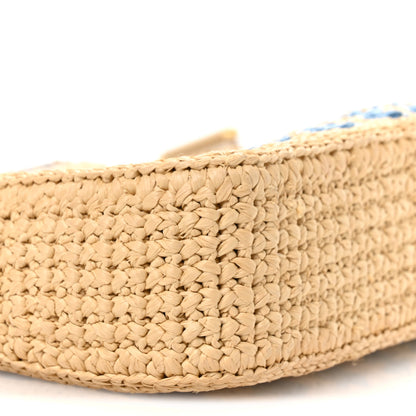 Prada Yarn Raffia Effect Crochet Striped Re-Edition 2005 Shoulder Bag Naturale Celeste 10 of 11