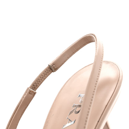 Prada Spazzolato Triangle Logo Pointed Toe 75mm Slingback Pumps 38 Cipria 9 of 9