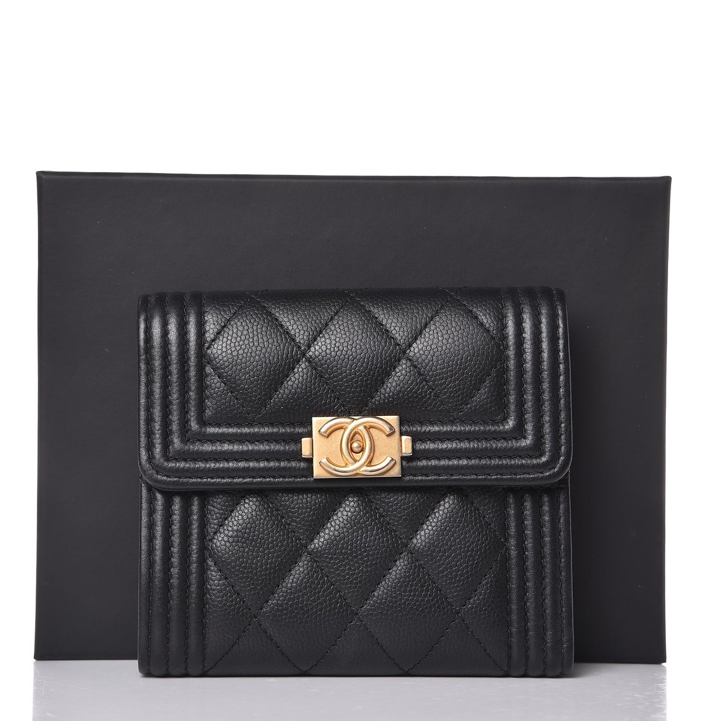 Caviar Quilted Compact Boy Wallet Black
