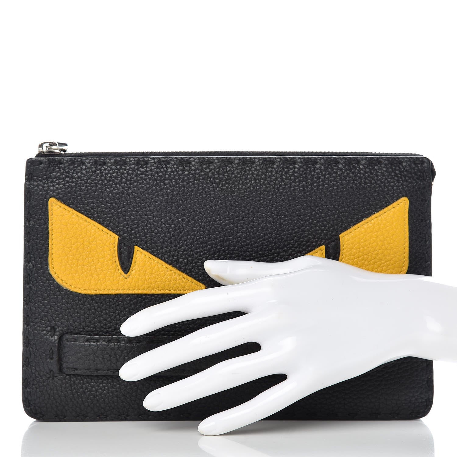Fendi Cuoio Romano Selleria Monster Eyes Inlay Slim Clutch Black Sunflower 2 of 10