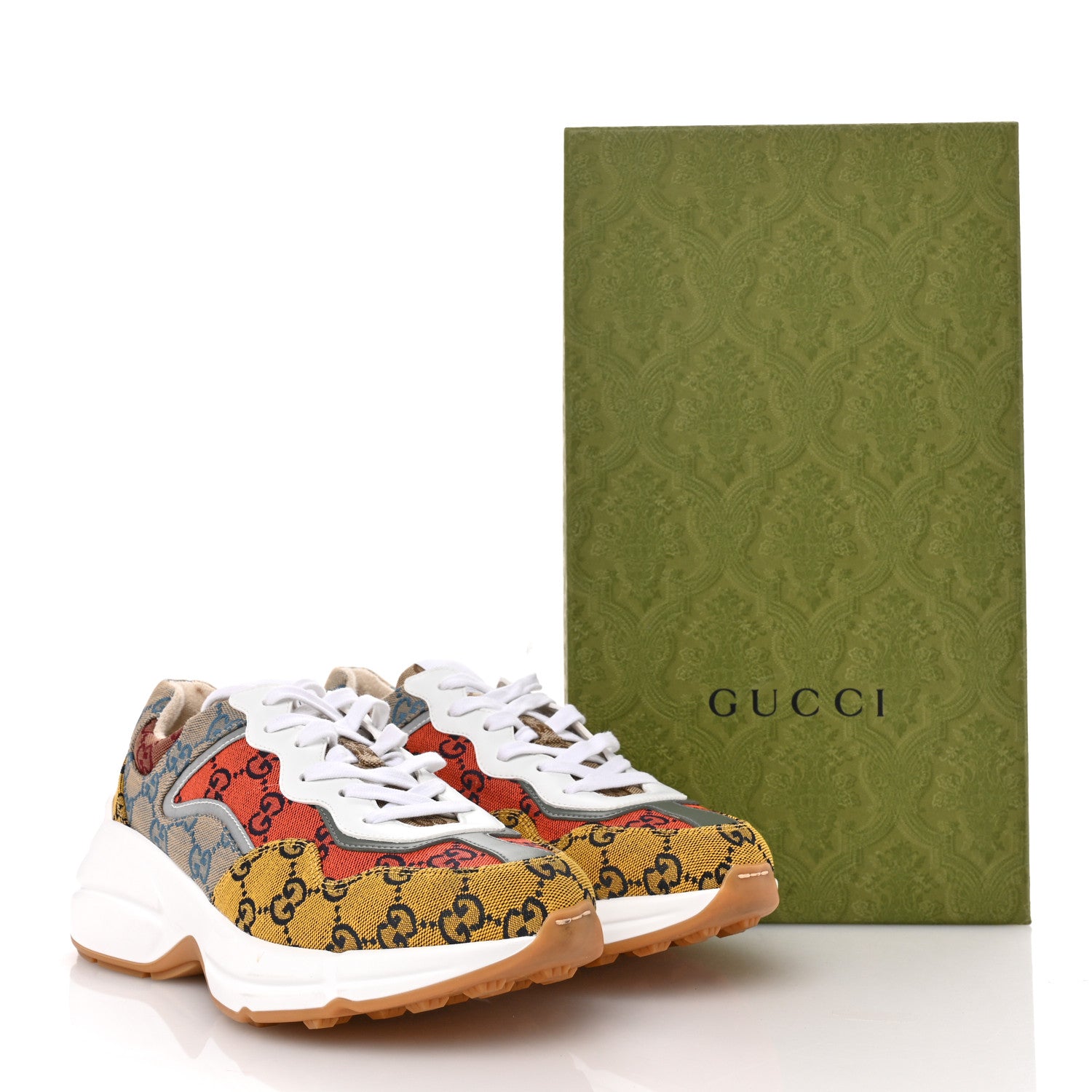 Gucci Monogram Multicolor Demetra Womens Rhyton Sneakers 39 Yellow Blue Great White Tabasco 9 of 9