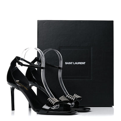 Saint Laurent Patent Calfskin Crystal Amber Bow 85 Ankle Strap Sandals 40.5 Black 15 of 15