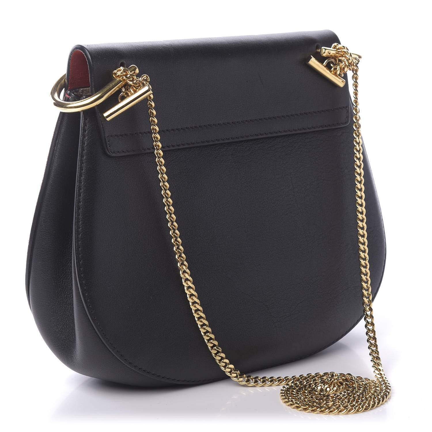 Chloe Suede Smooth Calfskin Drew Shoulder Bag Plaid Red Black 2 of 8