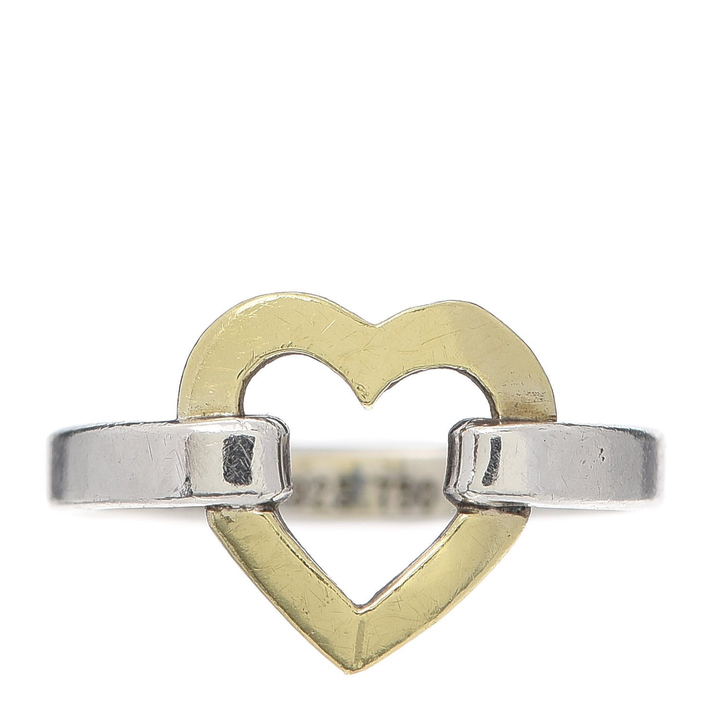 Sterling Silver 18K Yellow Gold Open Heart Ring 50 5.25