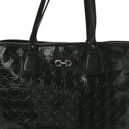 Salvatore Ferragamo Patent Gancini Embossed Tote Black 7 of 9