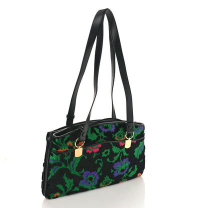 Gucci Velvet Jacquard Floral Embroidered Large Arli Top Handle Bag Black Green Multicolor 3 of 11