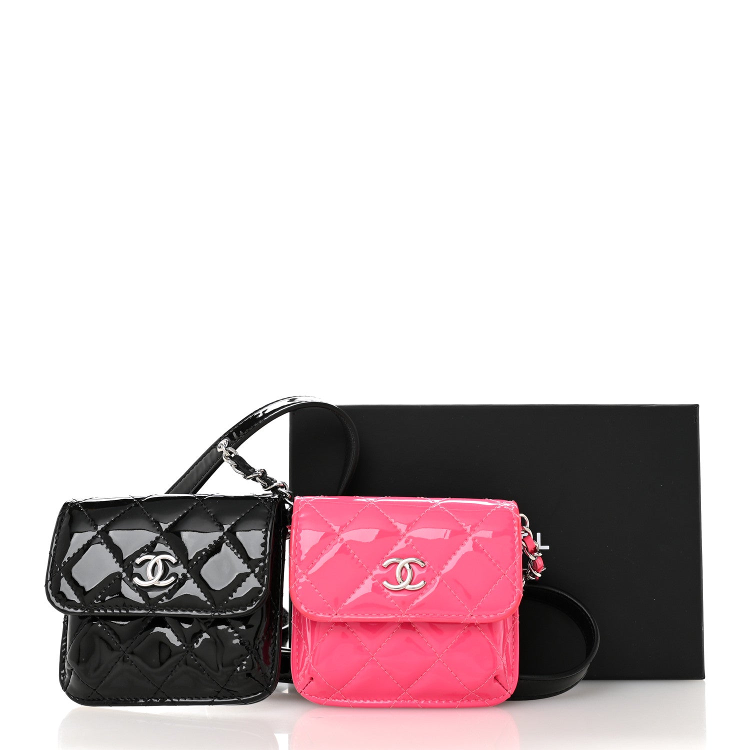 Chanel Patent Quilted Belt In Love Double Mini Flap Waist Bag Black Pink 16 of 16