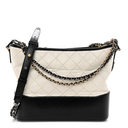 Chanel Aged Calfskin Quilted Medium Gabrielle Hobo Black White 1 of 10