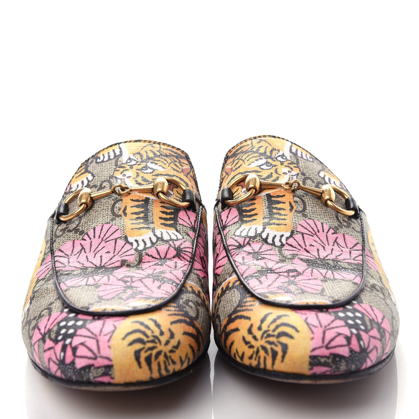 GG Supreme Monogram Bengal Womens Princetown Slippers 36 Beige Crop Pink