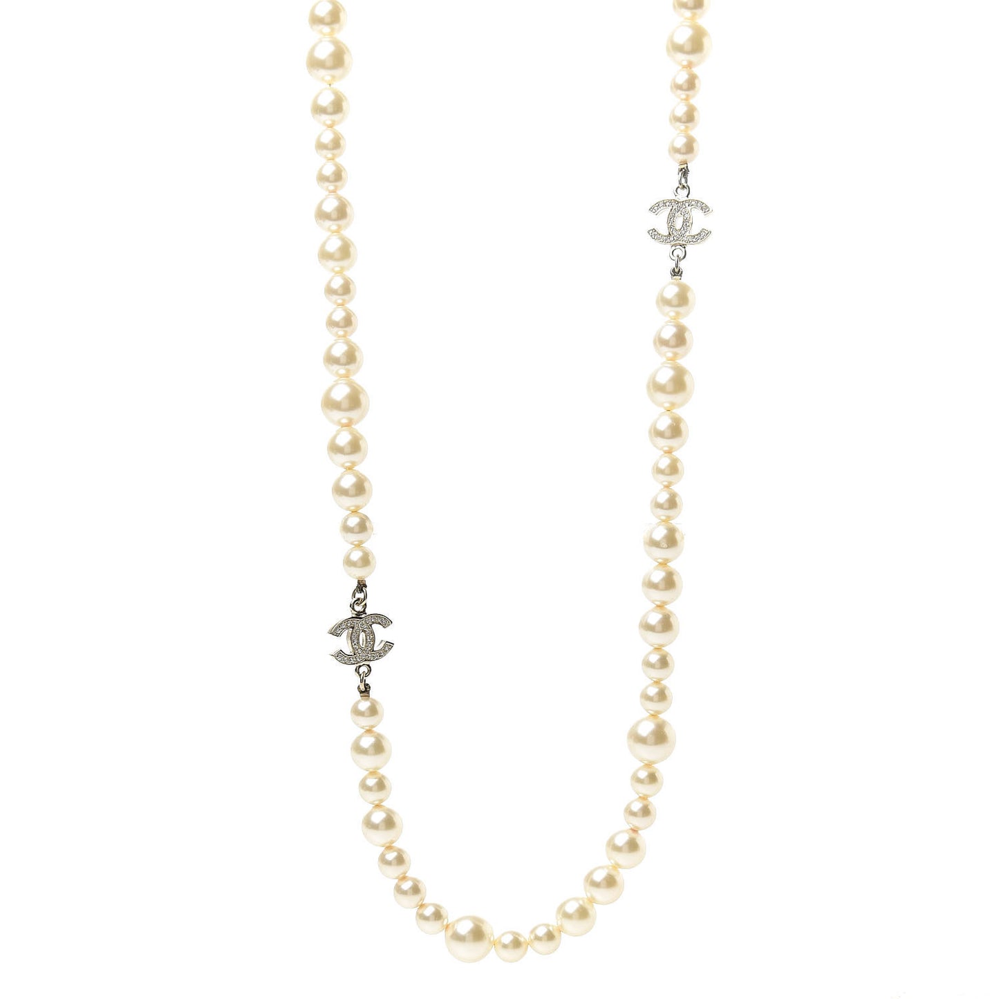Graduated Pearl Crystal CC Necklace Gold