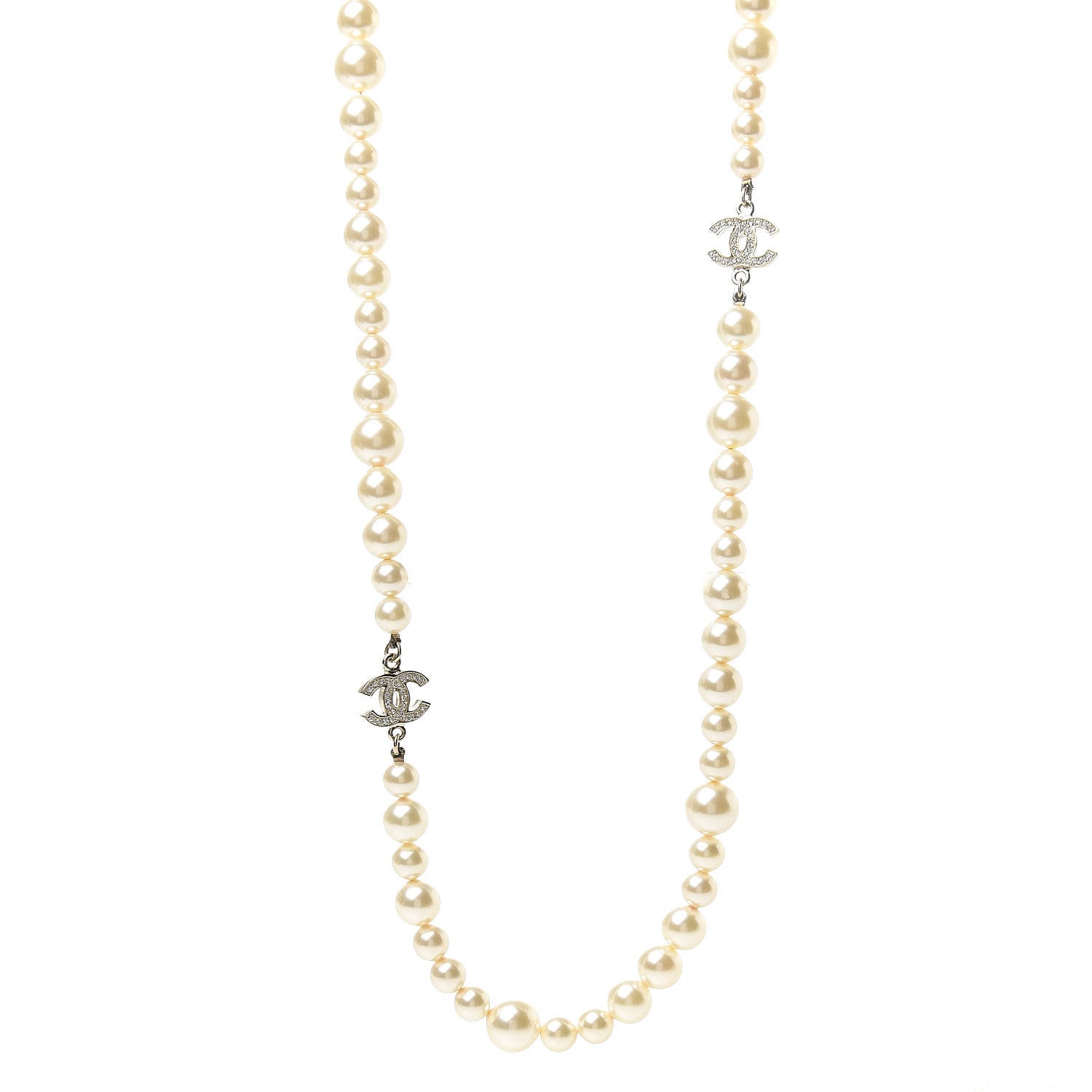 Chanel Graduated Pearl Crystal CC Necklace Gold 1 of 5