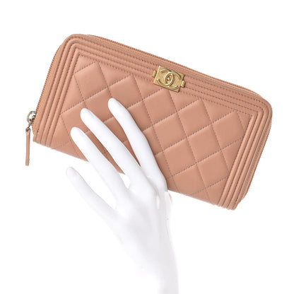 Chanel Lambskin Quilted Boy Zip Around Wallet Beige 2 of 8