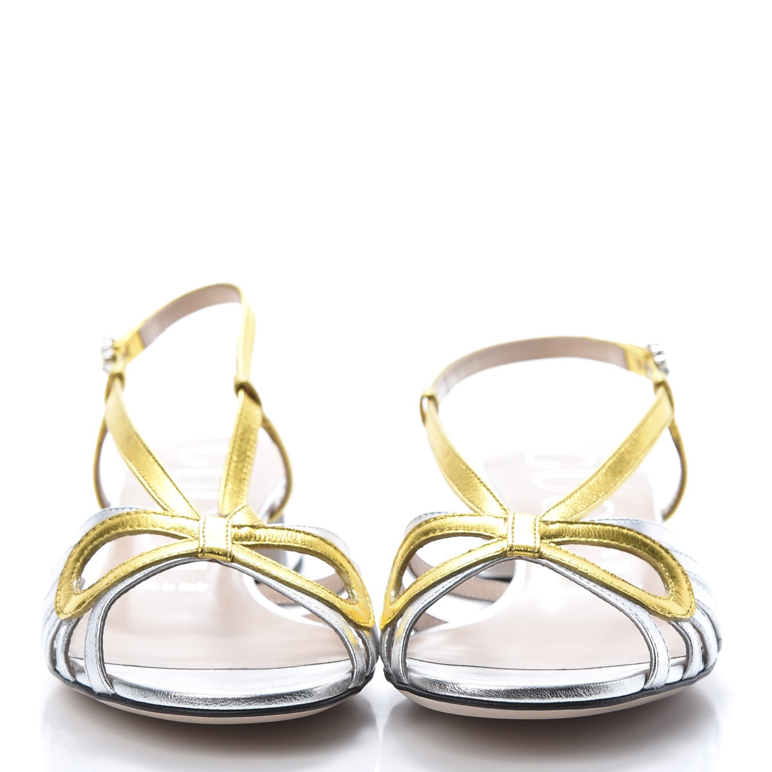 Gucci Metallic Nappa Crystal Zephyra Slingback Low Heel Sandals 36 Silver Gold 2 of 8