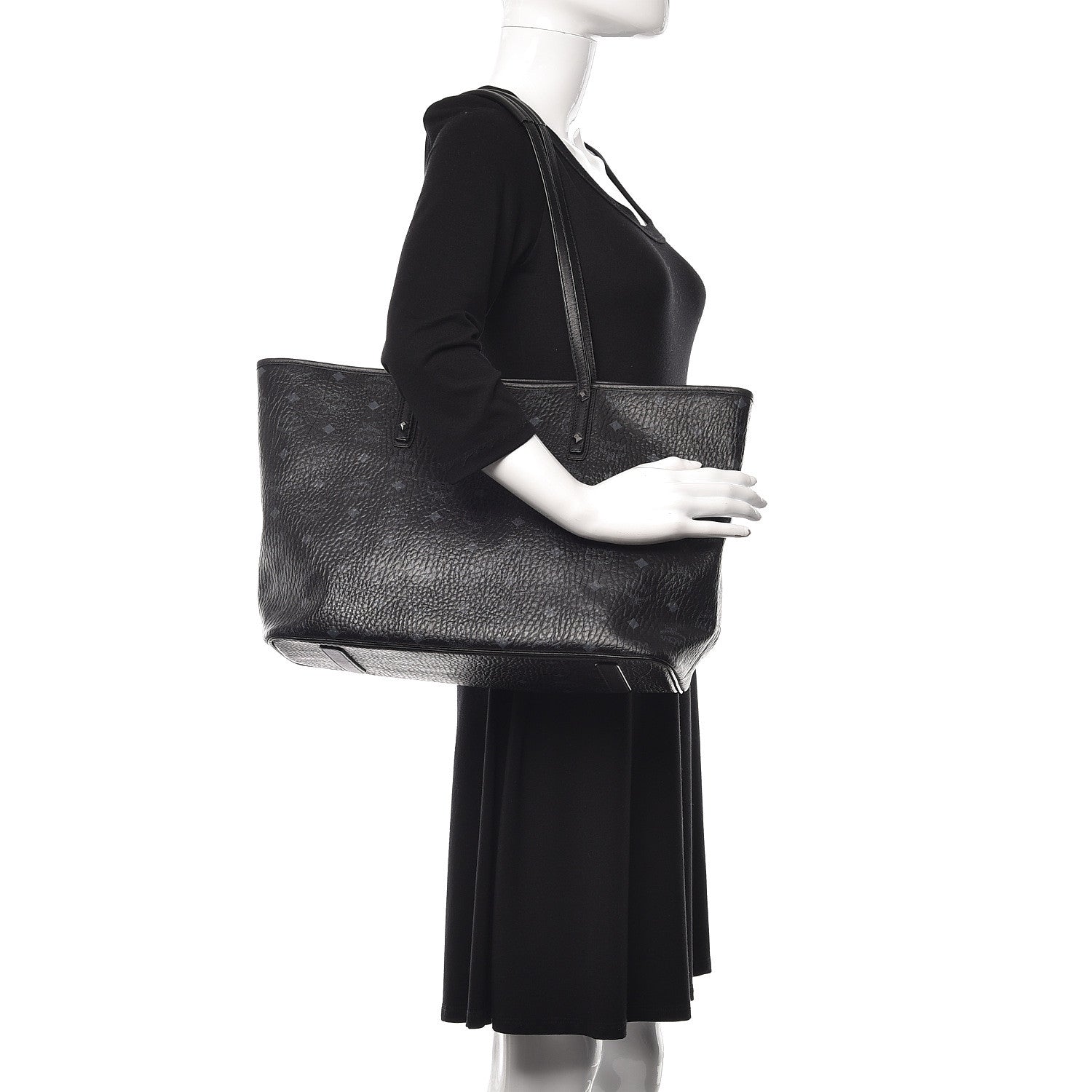MCM Visetos Medium Anya Zip Top Shopper Tote Black 2 of 15