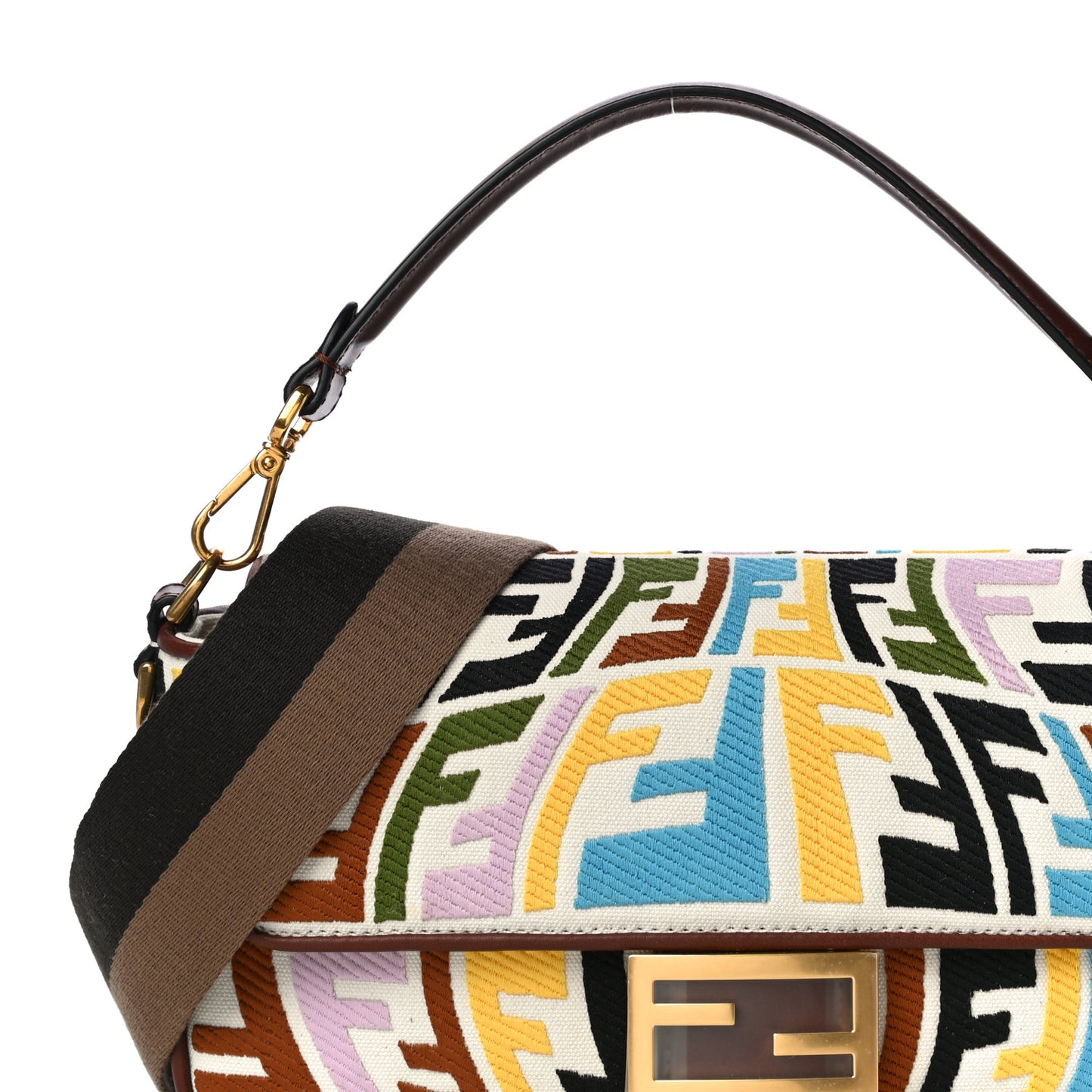 X SARA COLEMAN Canvas Vitello King Seta FF Fish Eye Embroidered Baguette Grezzo Multicolor Ghianda