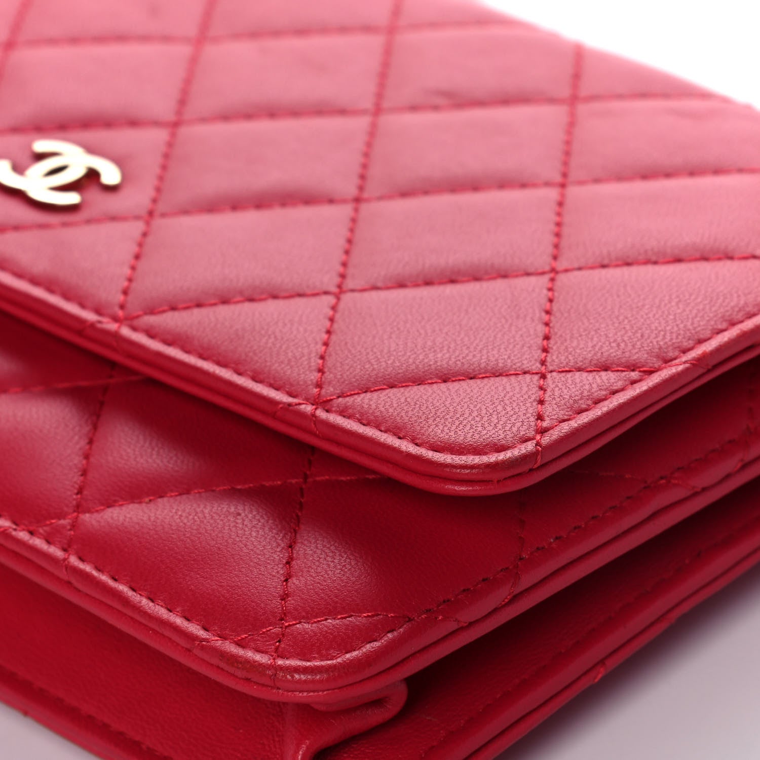 Chanel Lambskin Quilted Wallet On Chain WOC Light Red 11 of 15