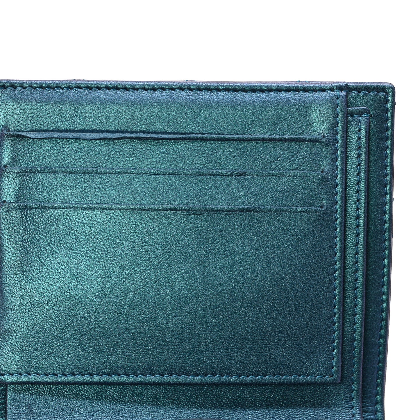 Metallic Lambskin Quilted Compact Flap Wallet Turquoise