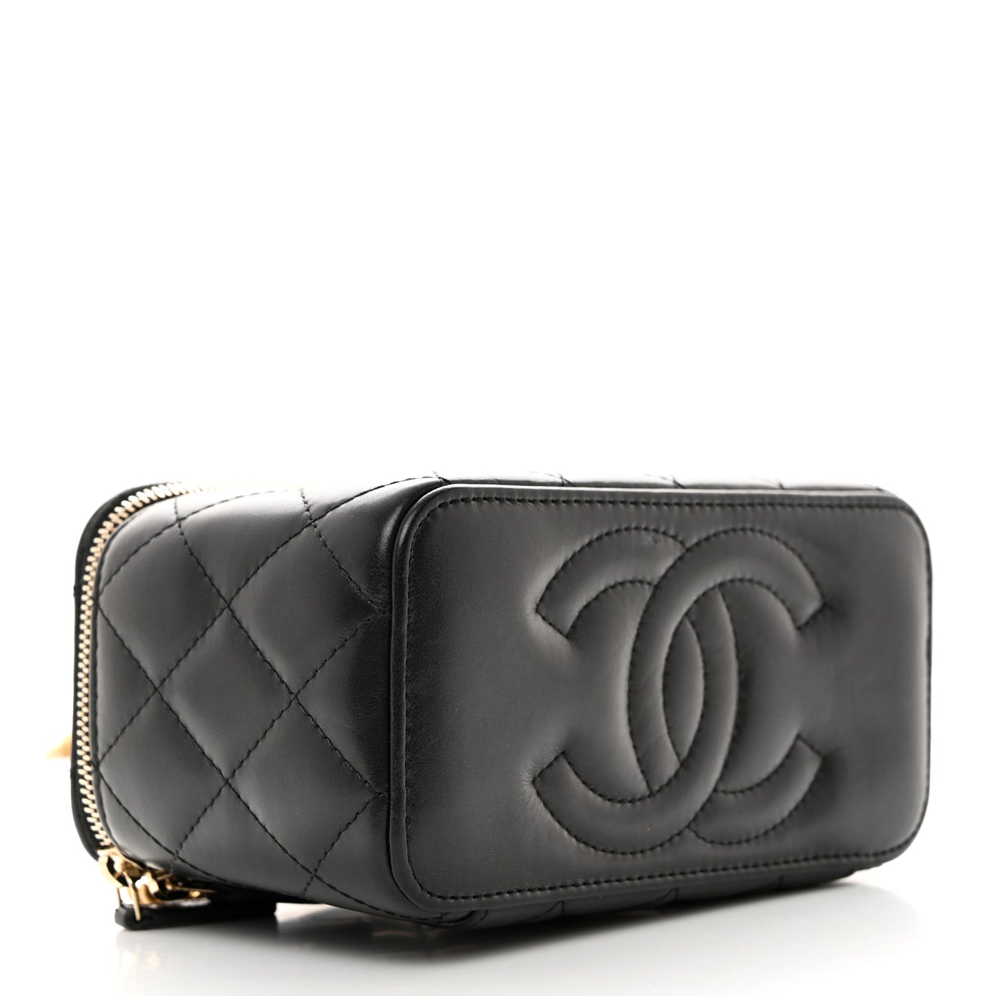 Lambskin Quilted Small Pillow Crush Vanity Case With Chain Black
