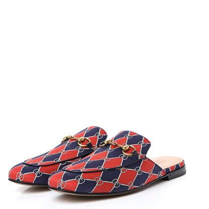 Gucci Mini GG Rhombus Chain Mens Princetown Slippers 8 Royal Bleuett Red 3 of 7