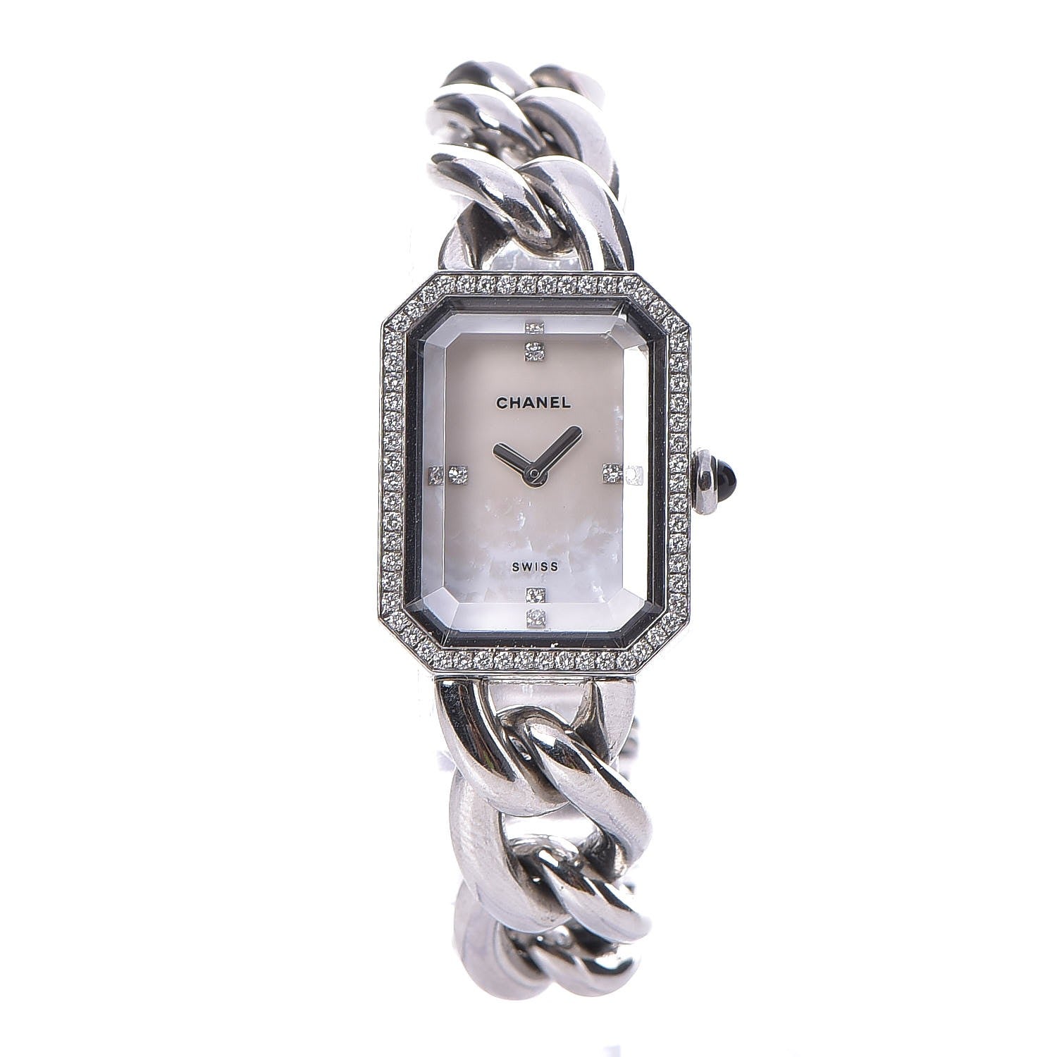 Chanel Stainless Steel Diamond Bezel Mother of Pearl 16mm Chain Premiere Quartz Watch S 1 of 6