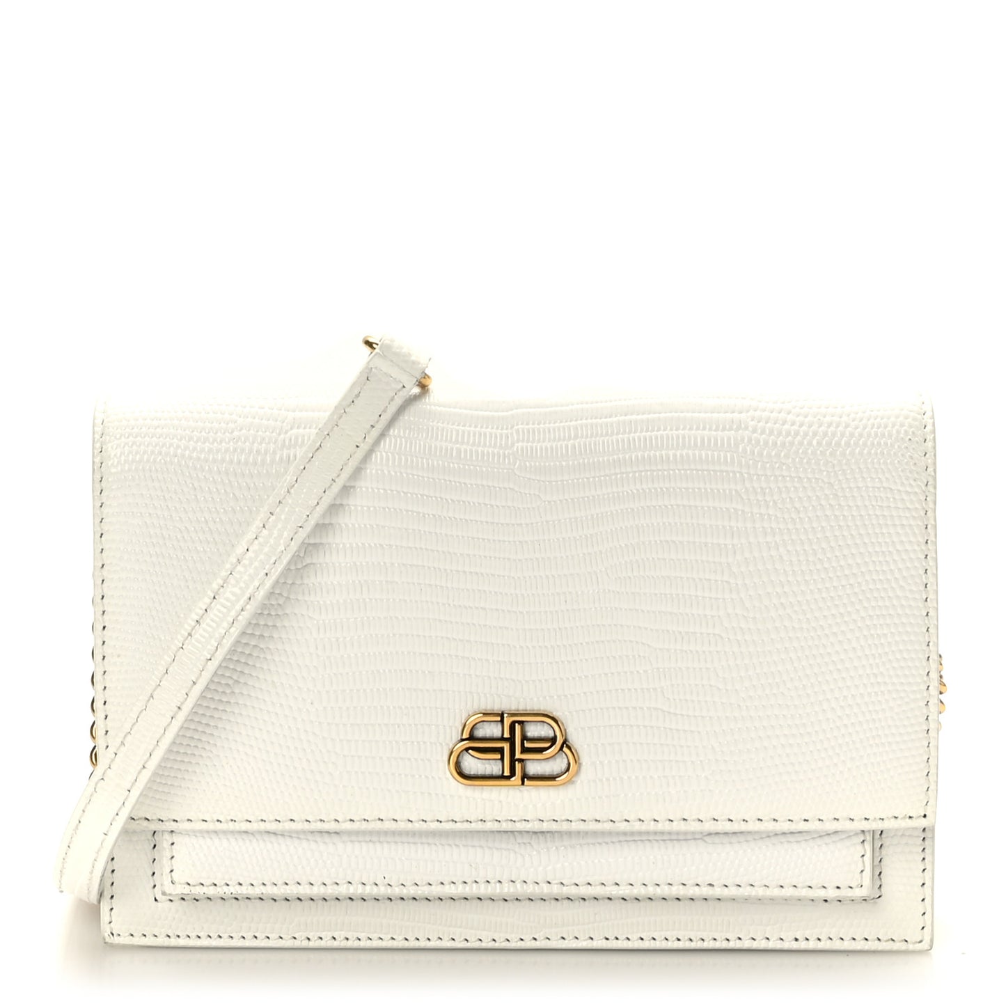 Patent Calfskin Lizard Embossed Sharp Crossbody Clutch White