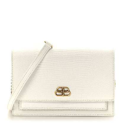 Balenciaga Patent Calfskin Lizard Embossed Sharp Crossbody Clutch White 1 of 9