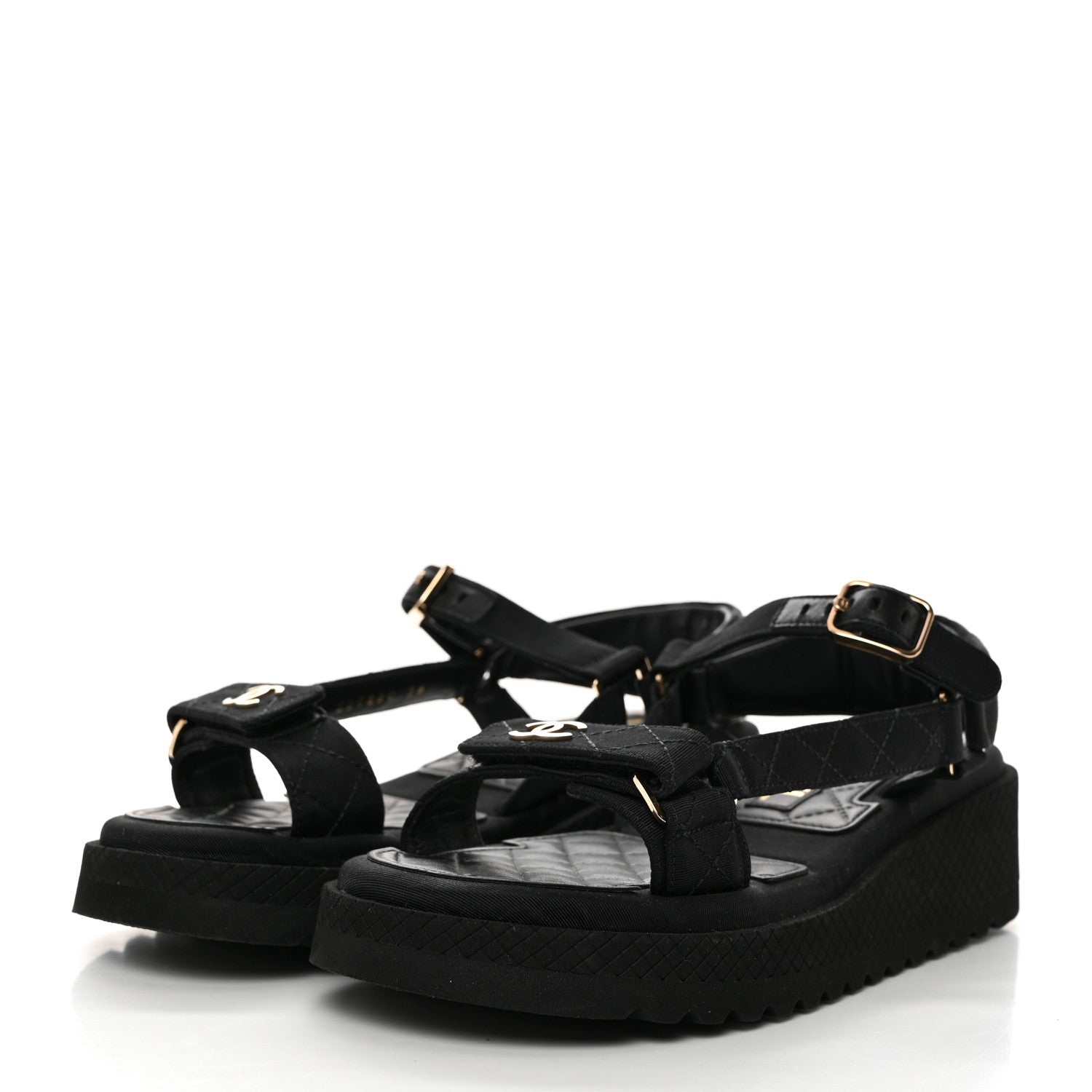 Chanel Grosgrain Logo Platform Sandals 36 Black 3 of 9