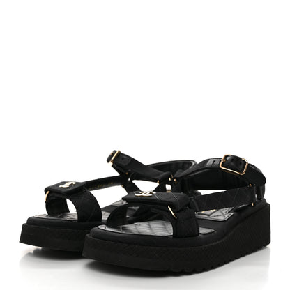 Chanel Grosgrain Logo Platform Sandals 36 Black 3 of 9