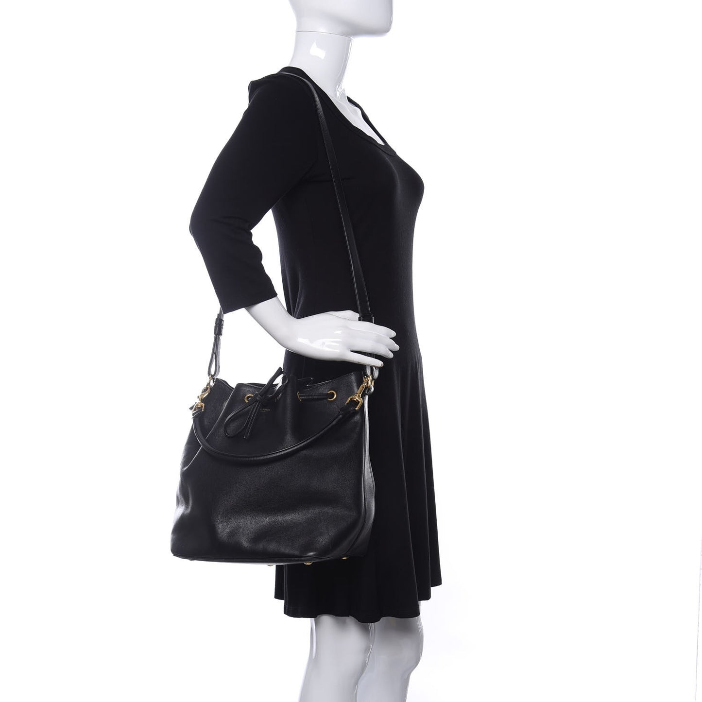 Calfskin Large Emmanuelle Bucket Bag Black
