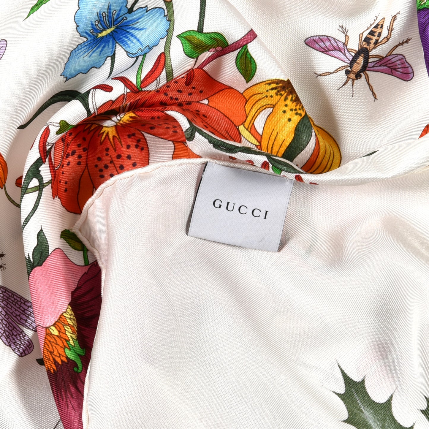 Silk Twill Flora Square Scarf White