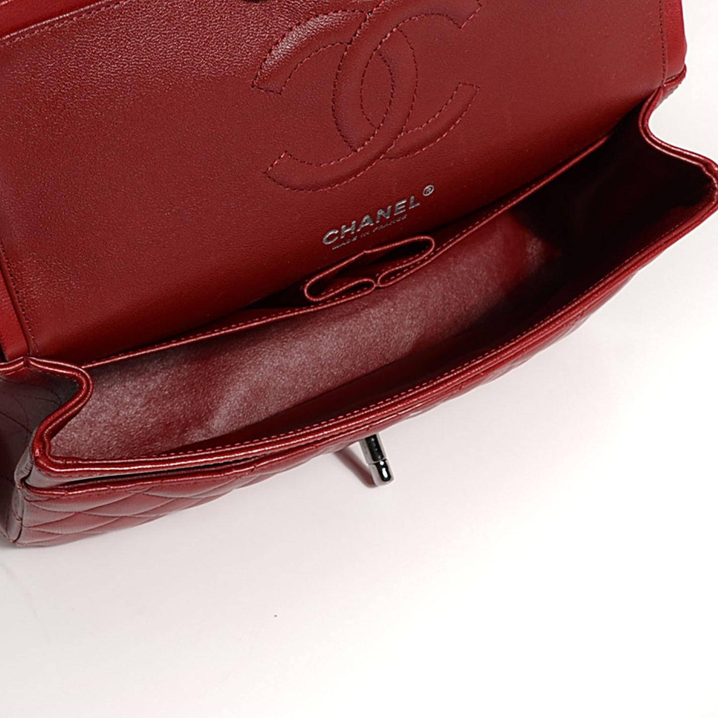 Lambskin Quilted Medium Double Flap Red