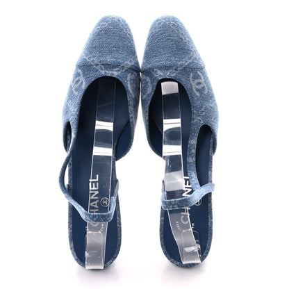 Chanel Denim Cap Toe Denim Slingback Pumps 41 Blue 2 of 8