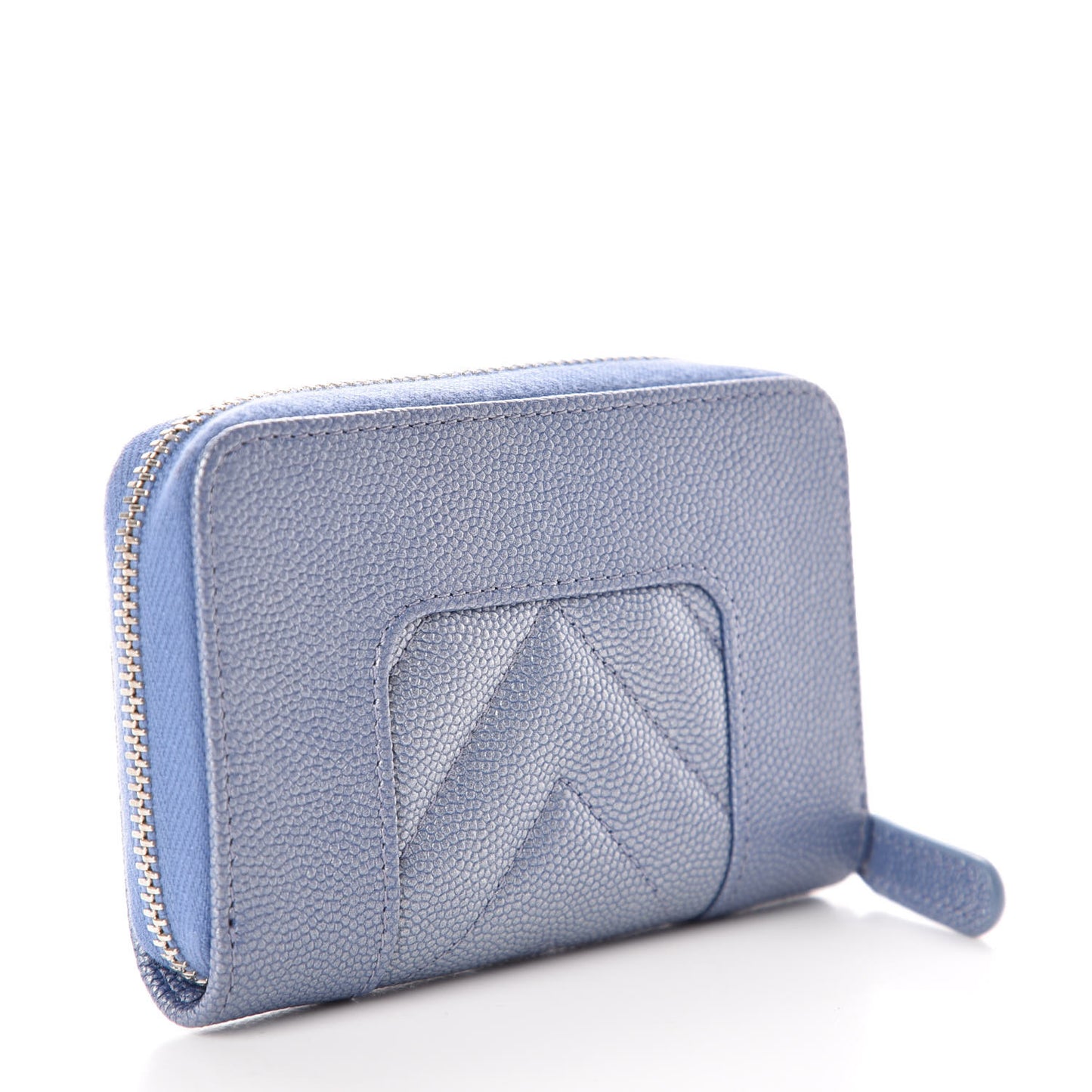 Metallic Caviar Chevron Quilted Vintage Mademoiselle Zip Coin Purse Light Blue