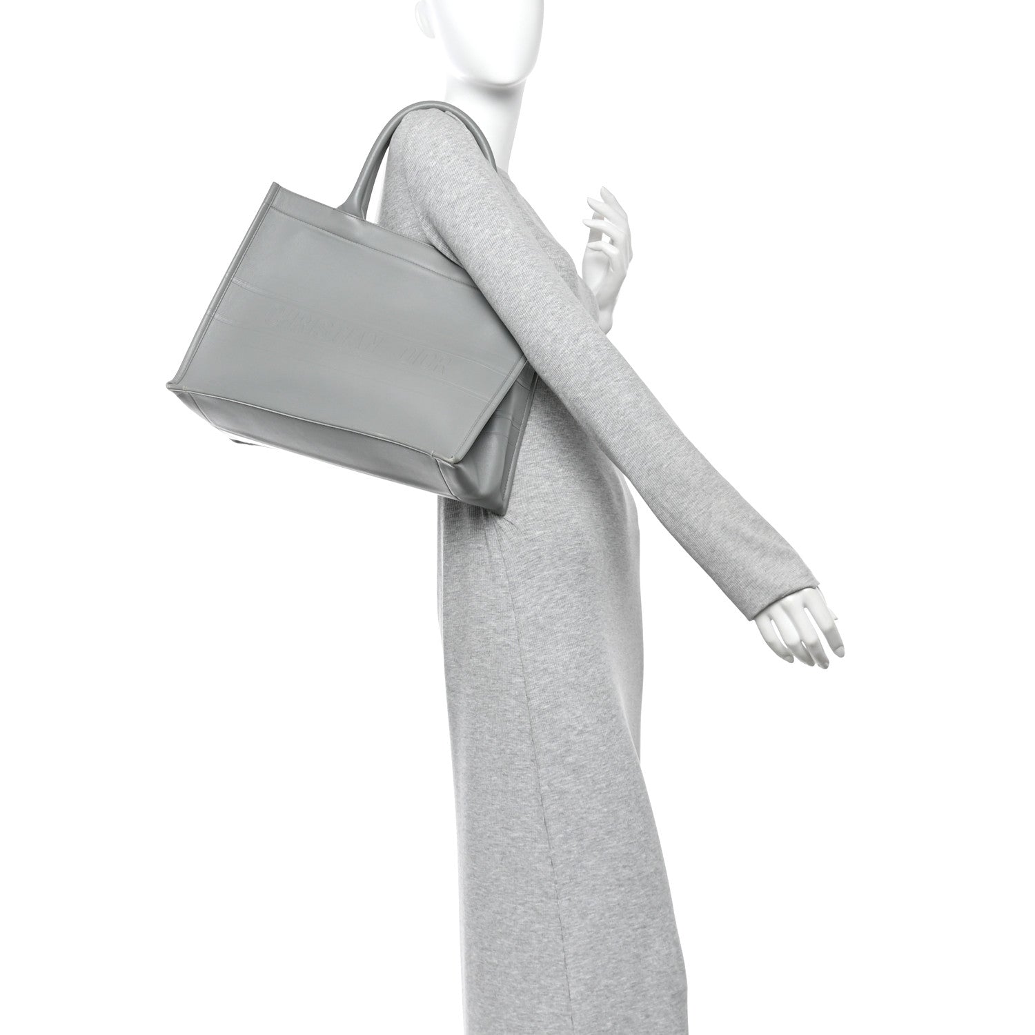 Christian Dior Calfskin Embossed Medium Book Tote Grey Stone 2 of 9