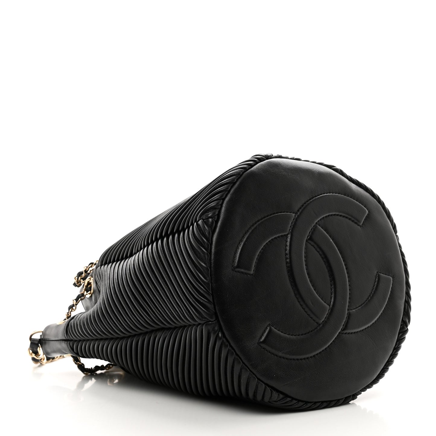 Lambskin Chevron Drawstring Bag Black