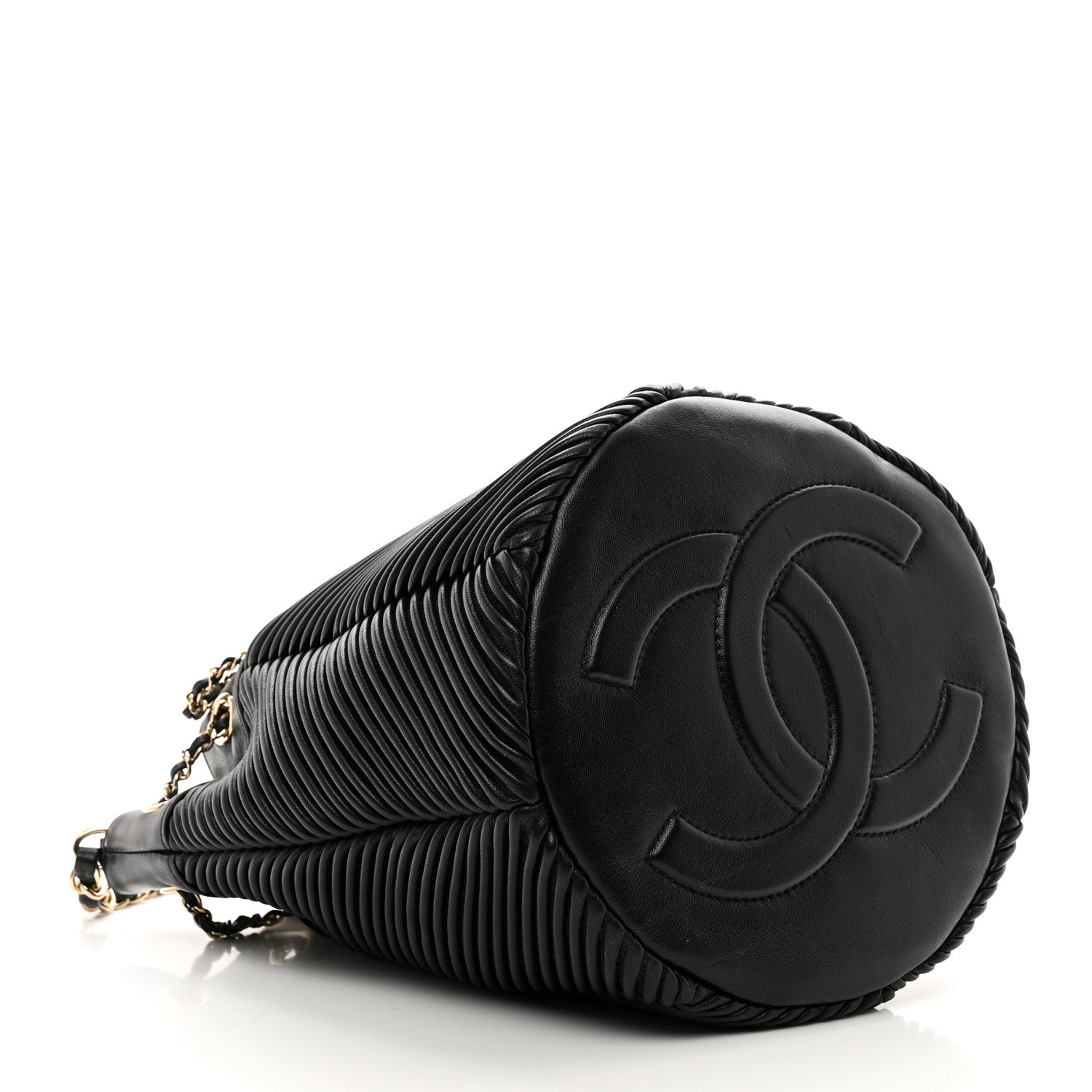 Chanel Lambskin Chevron Drawstring Bag Black 4 of 10